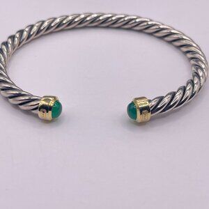 David Yurman Cable Cuff Bracelet with 18K Yellow Gold & Green Tourmaline